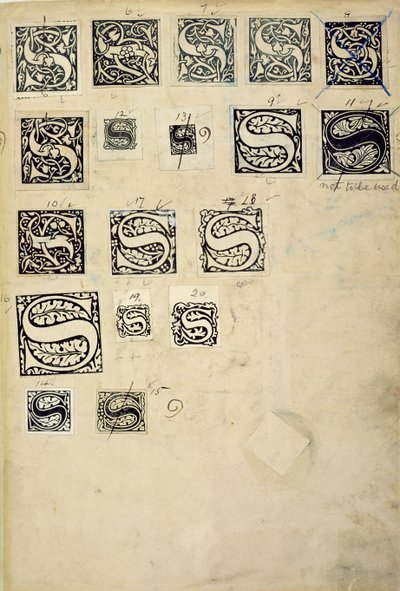 Page from a specimen book with sample proof letters, from the Kelmscott Press by English School